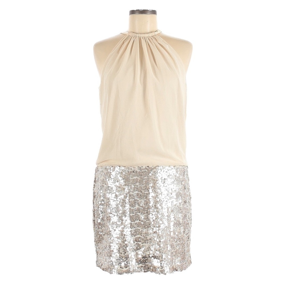 Jessica Simpson Champagne Sequin Drop Waist Sleeveless Mini Dress 6 NWT Prom